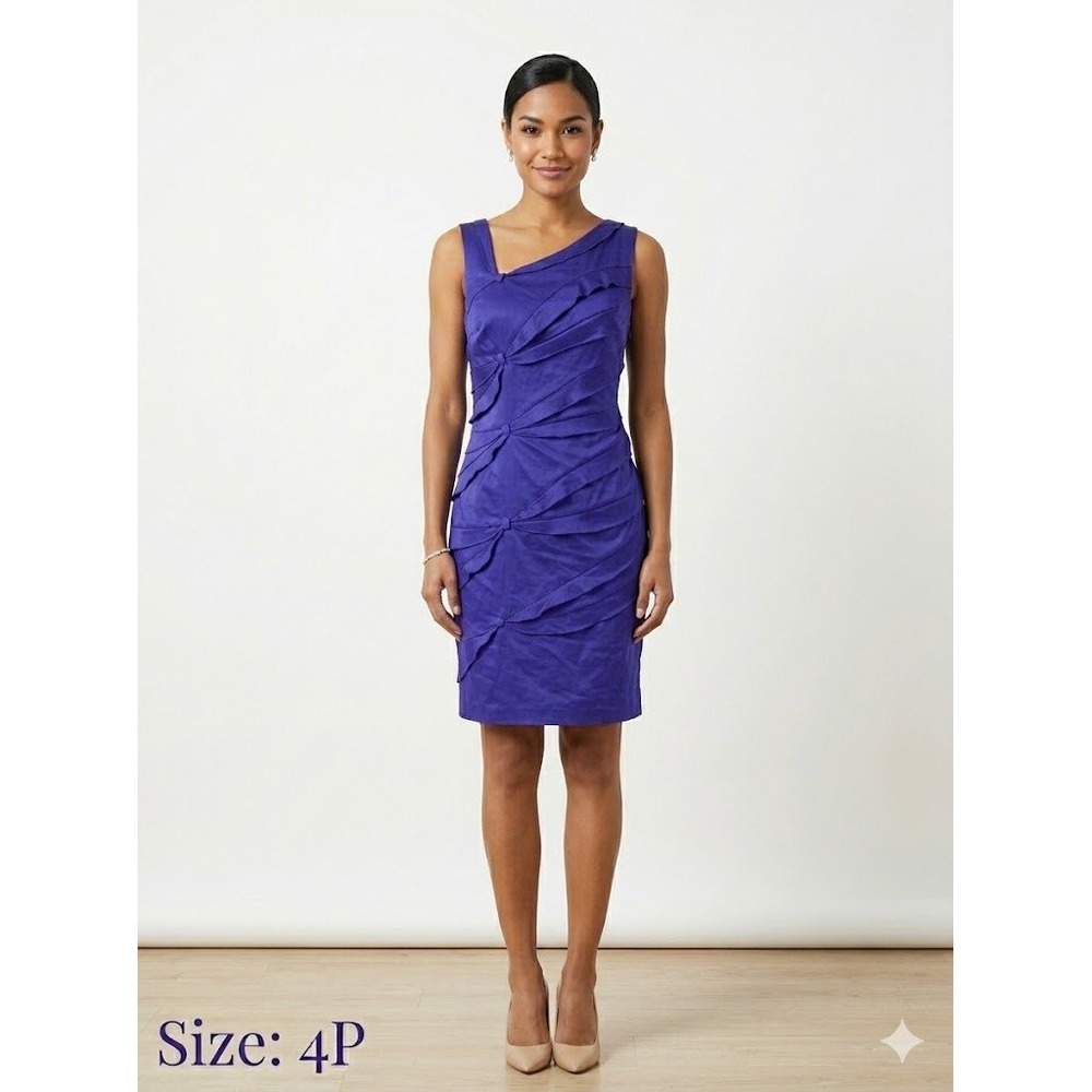 Maggy Boutique Asymmetric Ruffle Sheath Dress Royal Purple 4P WeddingGuest Party